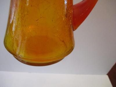Kanawha Mid Century MCM Red/Yellow Amberina Crackle Glass Pitcher Approx 14 1/8" Tall