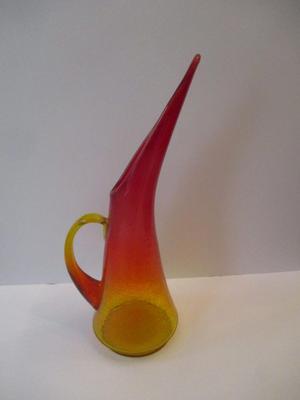 Kanawha Mid Century MCM Red/Yellow Amberina Crackle Glass Pitcher Approx 14 1/8" Tall
