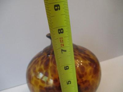 Vintage Hand Blown Glass Vase Amber Tortoise Shell Color Approx 7 1/2" Tall
