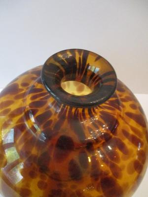 Vintage Hand Blown Glass Vase Amber Tortoise Shell Color Approx 7 1/2" Tall