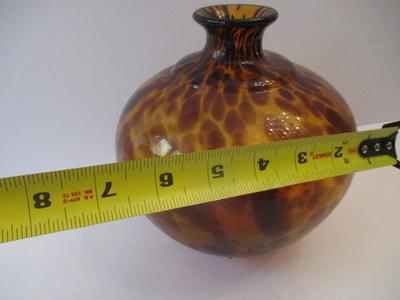 Vintage Hand Blown Glass Vase Amber Tortoise Shell Color Approx 7 1/2" Tall