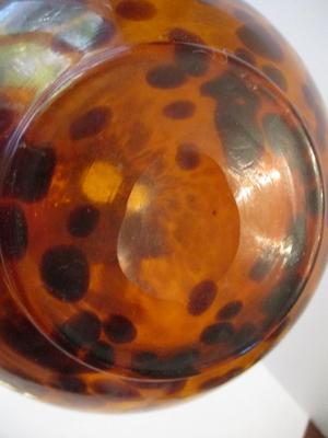 Vintage Hand Blown Glass Vase Amber Tortoise Shell Color Approx 7 1/2" Tall