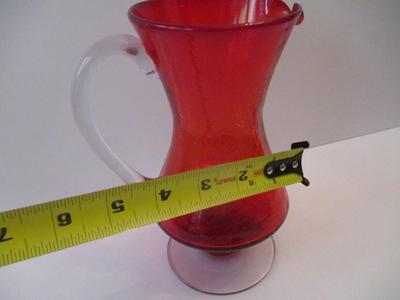 Vintage Red Glass Pitcher Hand Blown Approx 7 3/4" Tall