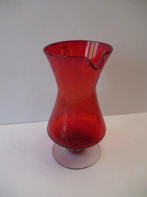 Vintage Red Glass Pitcher Hand Blown Approx 7 3/4" Tall