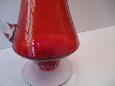 Vintage Red Glass Pitcher Hand Blown Approx 7 3/4" Tall