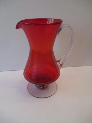 Vintage Red Glass Pitcher Hand Blown Approx 7 3/4" Tall