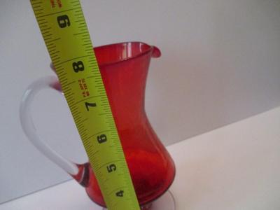 Vintage Red Glass Pitcher Hand Blown Approx 7 3/4" Tall