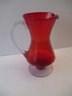 Vintage Red Glass Pitcher Hand Blown Approx 7 3/4" Tall