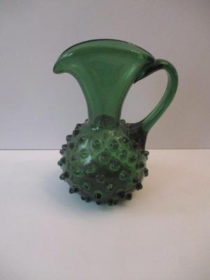 Approx 8" Tall Vintage Green Hobnail Glass Pitcher
