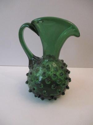 Approx 8" Tall Vintage Green Hobnail Glass Pitcher