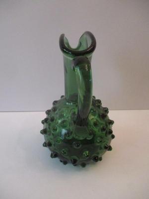 Approx 8" Tall Vintage Green Hobnail Glass Pitcher