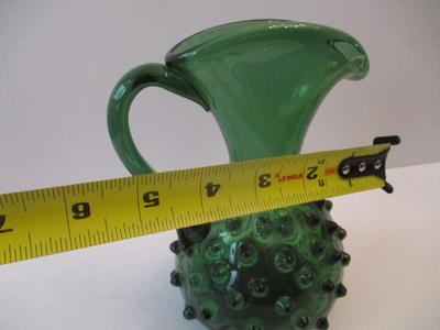 Approx 8" Tall Vintage Green Hobnail Glass Pitcher