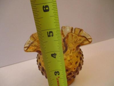 Vintage Fenton Glass Amber Hobnail Rose Bowl Vase Crimped Ruffle Edge