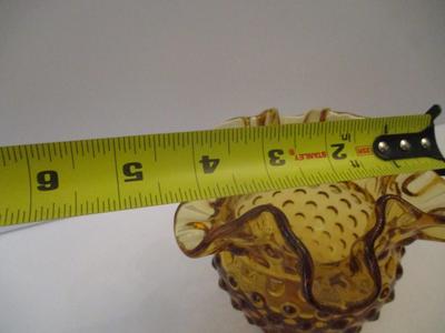 Vintage Fenton Glass Amber Hobnail Rose Bowl Vase Crimped Ruffle Edge