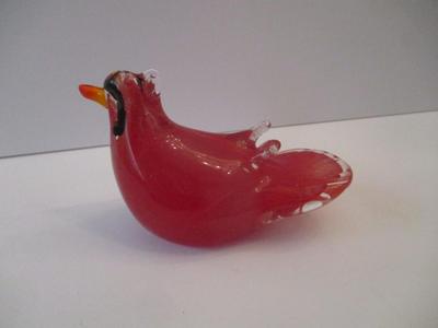 Cardinal Bird Murano Style Art Glass Paperweight