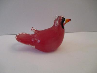 Cardinal Bird Murano Style Art Glass Paperweight