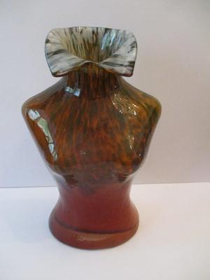 Art Glass Vase Woman Bust Figural 12 1/2" Tall