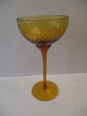 12" Tall Art Glass Amber Candy Dish