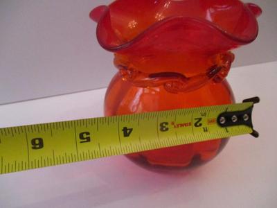 Hand Blown Glass Ruby Red Apporx 6 1/4" Vase With Ruffled Rims