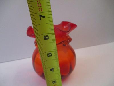 Hand Blown Glass Ruby Red Apporx 6 1/4" Vase With Ruffled Rims
