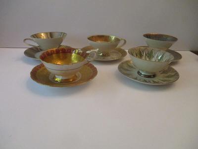 Vintage Handpainted Bavaria Ornament Bareuther Bavaria Elfenbein Royal Stafford Porcelain Tea Cup & Saucers