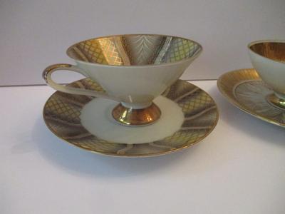 Vintage Handpainted Bavaria Ornament Bareuther Bavaria Elfenbein Royal Stafford Porcelain Tea Cup & Saucers