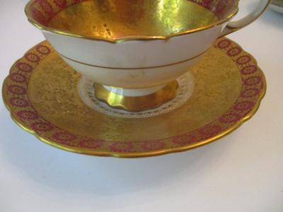 Vintage Handpainted Bavaria Ornament Bareuther Bavaria Elfenbein Royal Stafford Porcelain Tea Cup & Saucers