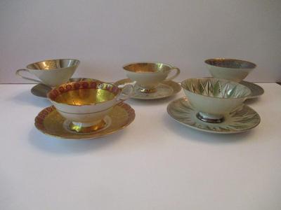 Vintage Handpainted Bavaria Ornament Bareuther Bavaria Elfenbein Royal Stafford Porcelain Tea Cup & Saucers