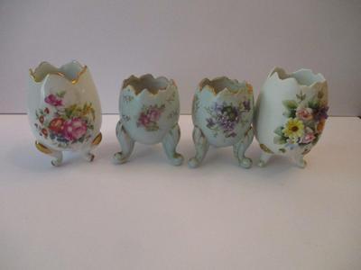 Porcelain Footed Egg Vases Limoges Castel Inarco & Lefton China Hand Painted
