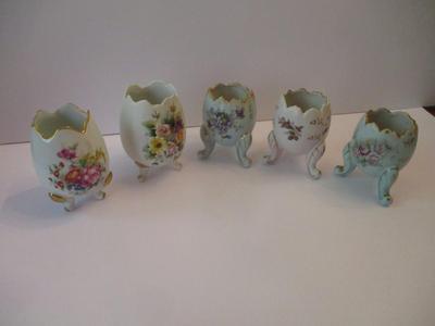 Porcelain Footed Egg Vases Limoges Castel Inarco & Lefton China Hand Painted