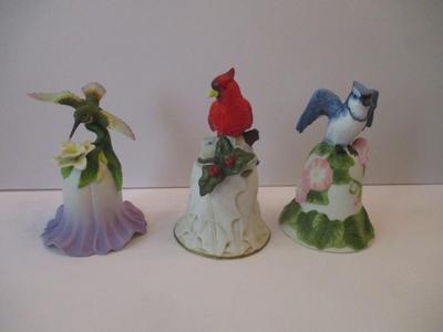 Avon Collectible Bird Bells Blue Jay Cardinal & Hummingbird