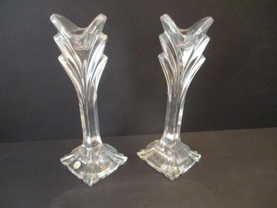 Slovakia Crystal Candlestick Holders 24% Lead Crystal 9.5” High