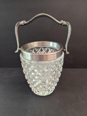 Vintage Crystal Pattern Glass Ice Bucket Approx 9 1/4" Tall