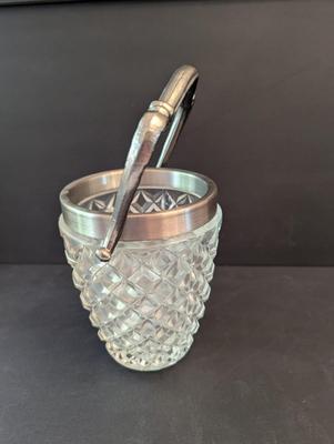 Vintage Crystal Pattern Glass Ice Bucket Approx 9 1/4" Tall