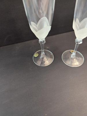 Crystal D'Arques Satin Frosted & Clear Champagne Flutes Florence Pattern