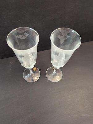 Crystal D'Arques Satin Frosted & Clear Champagne Flutes Florence Pattern