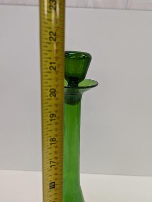 Vintage Hand Blown Green Glass Vase With Stopper #37 Approx 21 1/2"