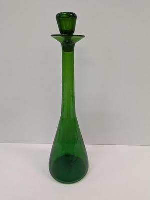 Vintage Hand Blown Green Glass Vase With Stopper #37 Approx 21 1/2"