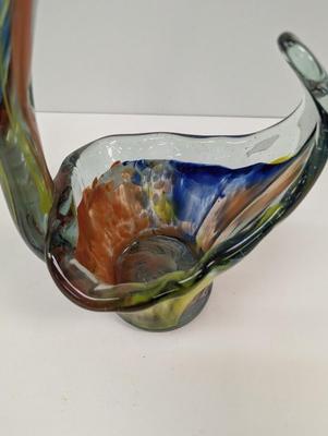 Art Glass Hand Blown Swan Bowl Multi-Color