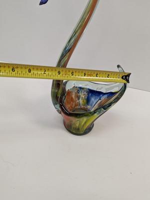 Art Glass Hand Blown Swan Bowl Multi-Color