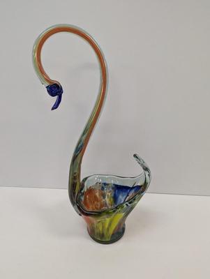 Sale Photo Thumbnail #1425: Art Glass Hand Blown Swan Bowl Multi-Color #38