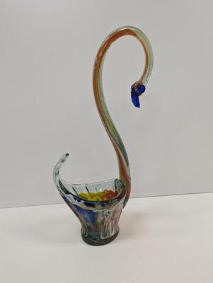 Art Glass Hand Blown Swan Bowl Multi-Color
