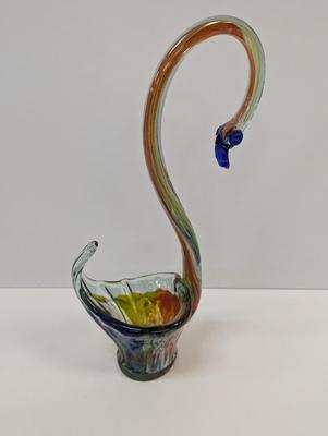Art Glass Hand Blown Swan Bowl Multi-Color