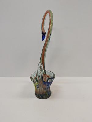 Art Glass Hand Blown Swan Bowl Multi-Color