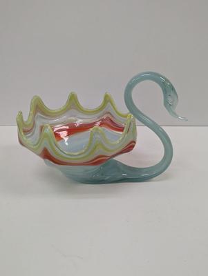 Vintage Murano Style Glass Swan Bird Bowl #39