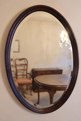 Wood and Beveled Oval Mirror