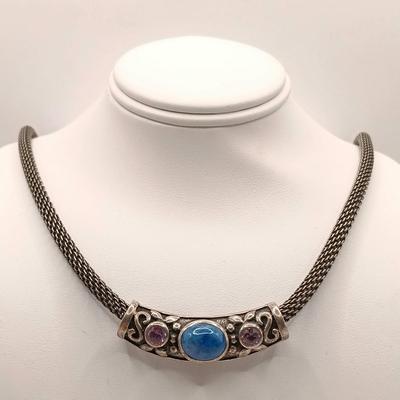 LOT 2: Midas 925 Designer Ring with 14K Accents, Sterling Heart Earrings & 925 Italy Sterling Chain and Slide Pendant with Lapis...