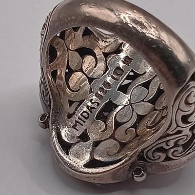 LOT 2: Midas 925 Designer Ring with 14K Accents, Sterling Heart Earrings & 925 Italy Sterling Chain and Slide Pendant with Lapis...