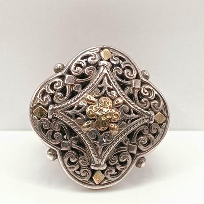 LOT 2: Midas 925 Designer Ring with 14K Accents, Sterling Heart Earrings & 925 Italy Sterling Chain and Slide Pendant with Lapis...