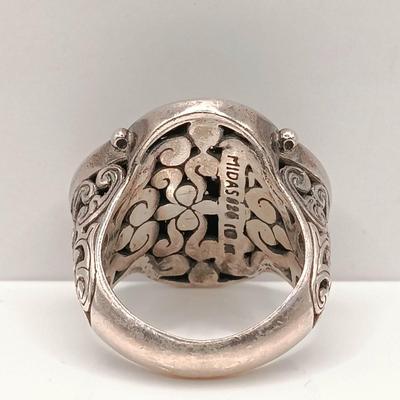 LOT 2: Midas 925 Designer Ring with 14K Accents, Sterling Heart Earrings & 925 Italy Sterling Chain and Slide Pendant with Lapis...